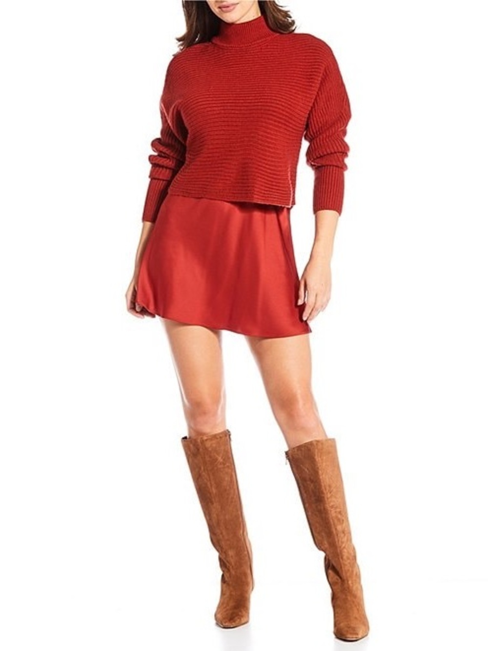 Gianni Bini Charlie Satin High Rise A-Line Slip Mini Skirt Red XS NWT
